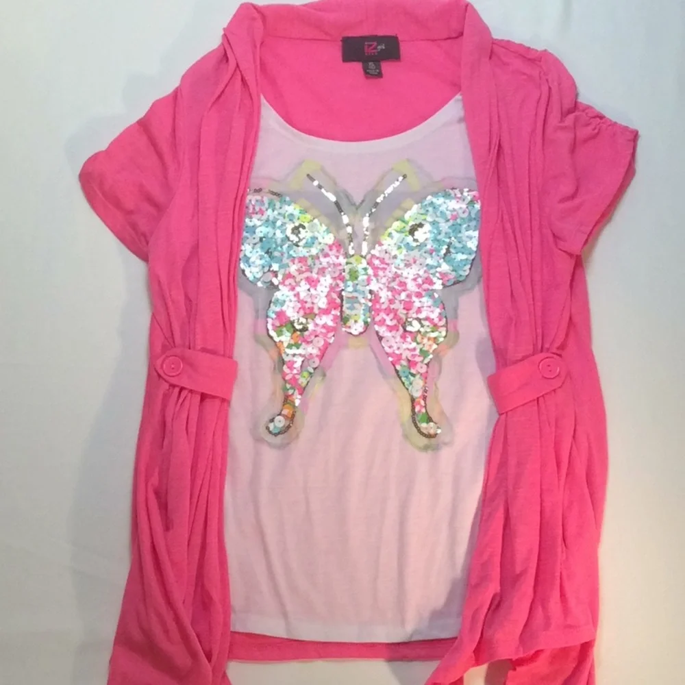 Fashion Butterfly Girls Short Sleeve Top